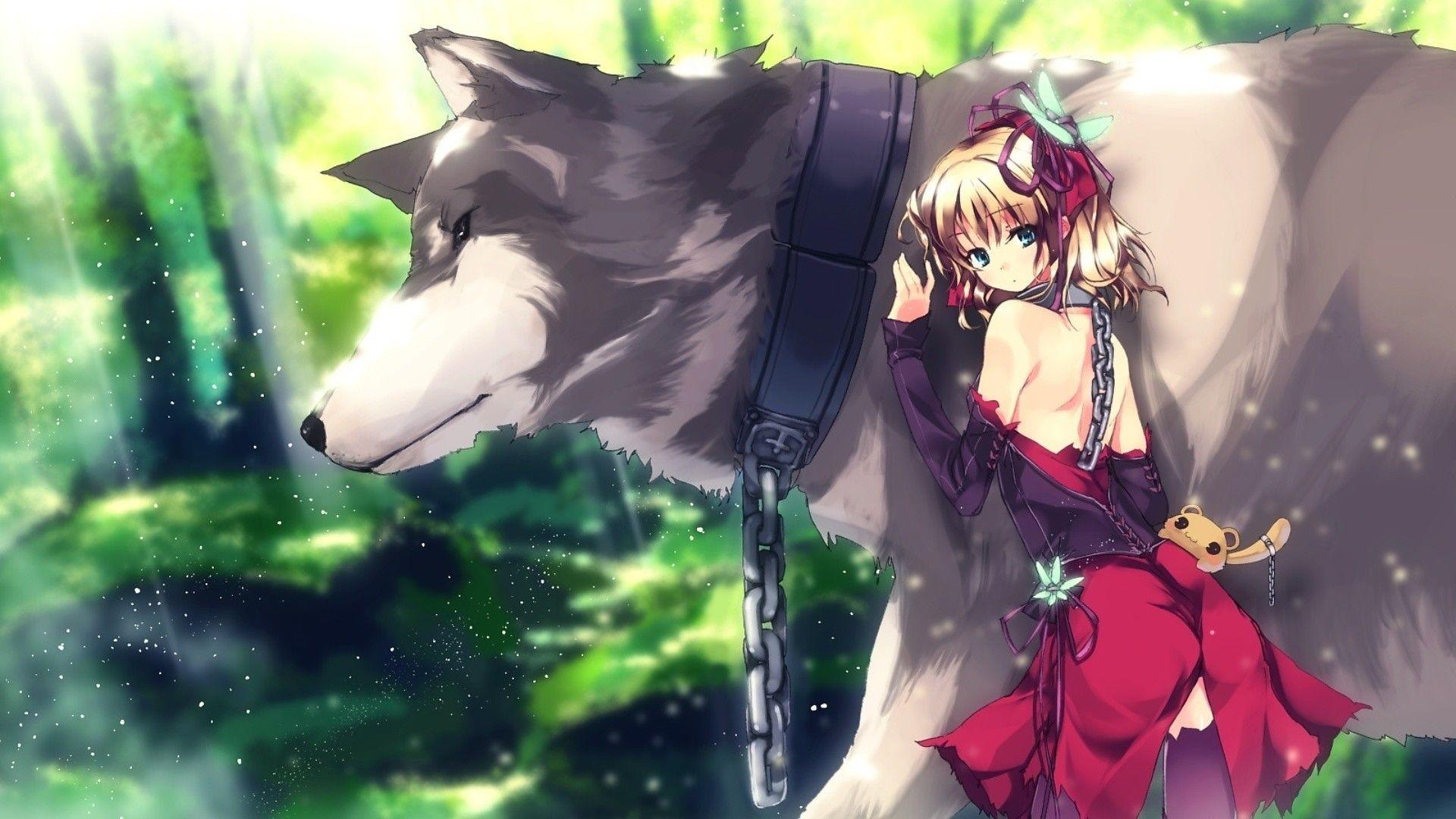 1920x1080 cô gái tóc vàng, chuỗi, Anime cô gái, sói hình nền