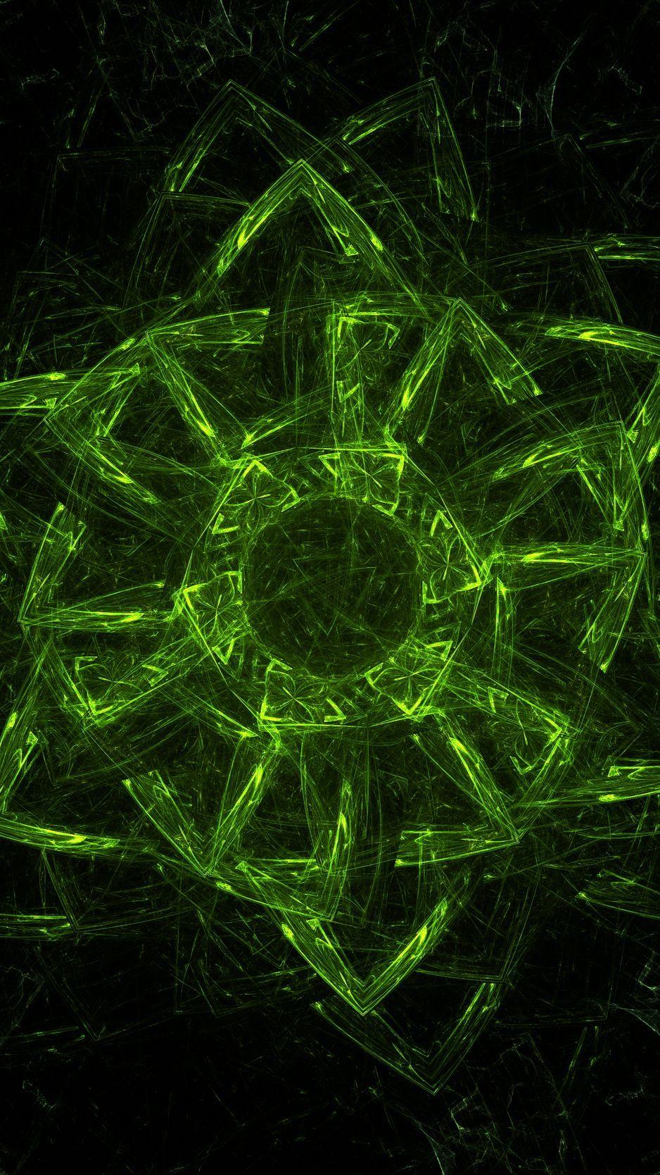 938x1668 Download wallpaper 938x1668 fractal, green, glow, symbol