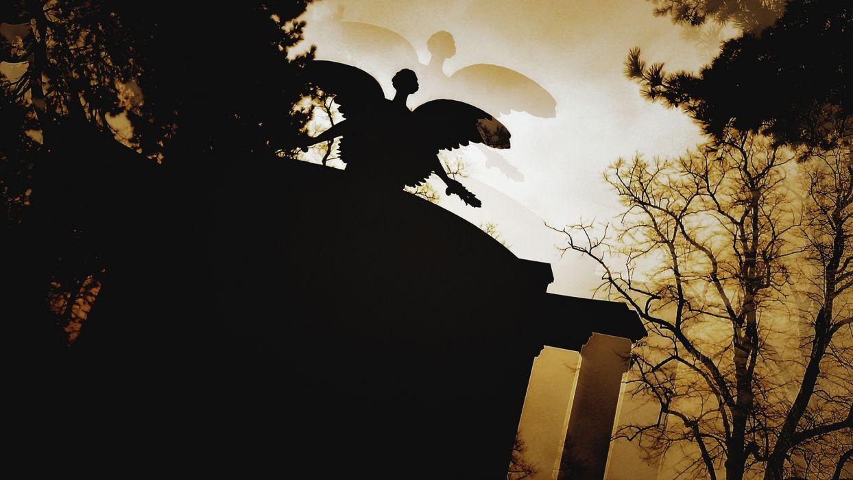 1244x700 Mausoleum Angel Statue Silhouette gothic dark cemetery g wallpaper