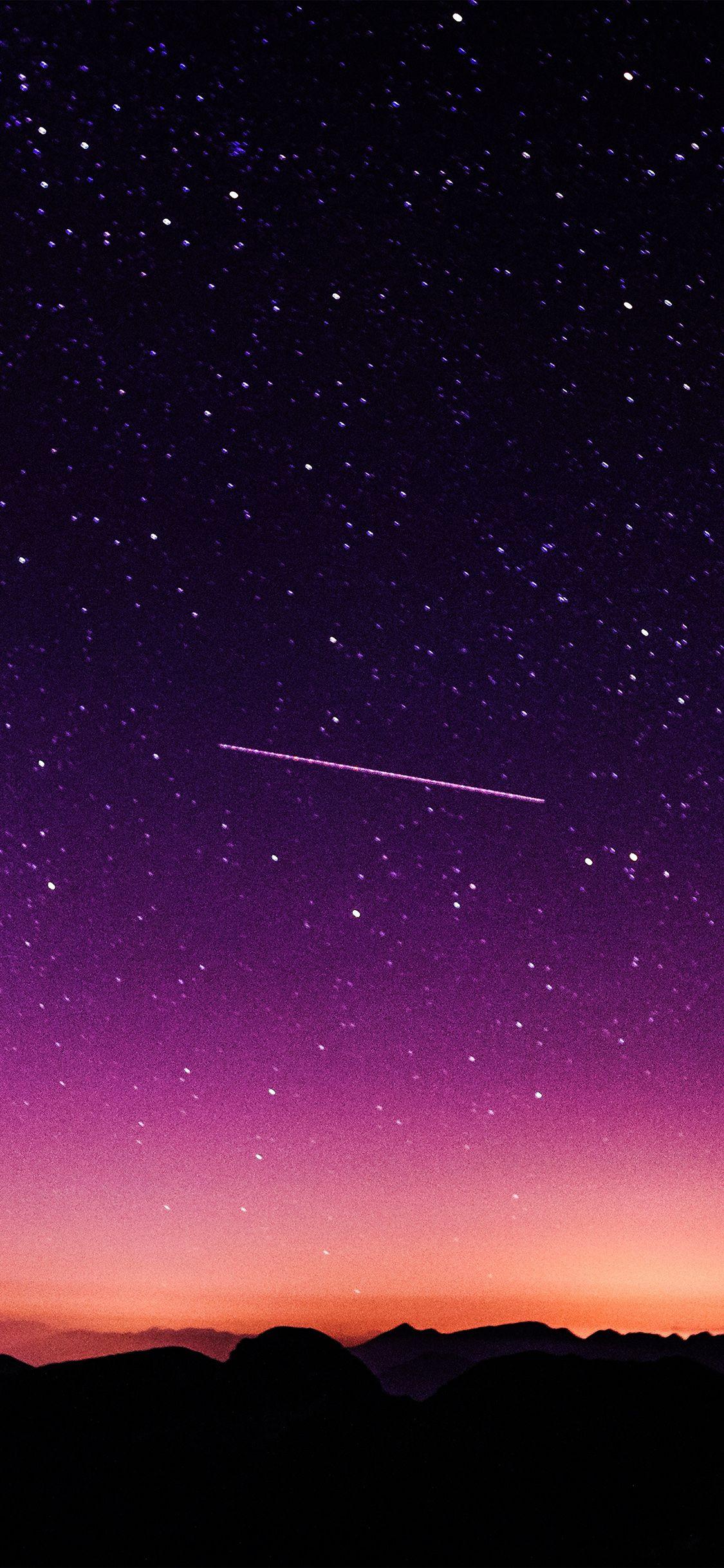 1125x2436 Star Galaxy Night Sky Mountain Purple Red Nature Space Wallpaper