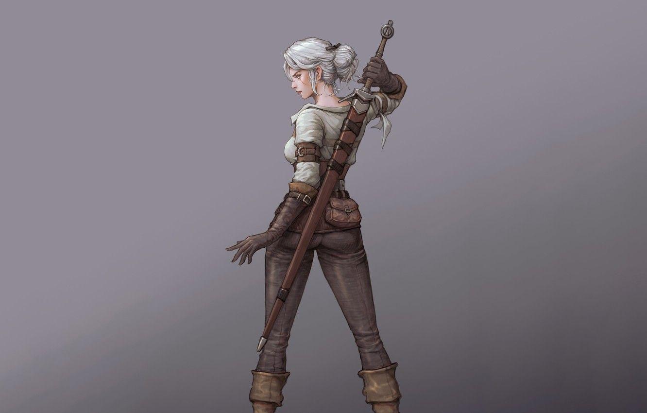 1332x850 Wallpaper Girl, Fantasy, Art, Style, Illustration, Witcher, Minimalism, Sword, Ciri, Character, Game Art, Zireael, sanghyun kam image for desktop, section минимализм