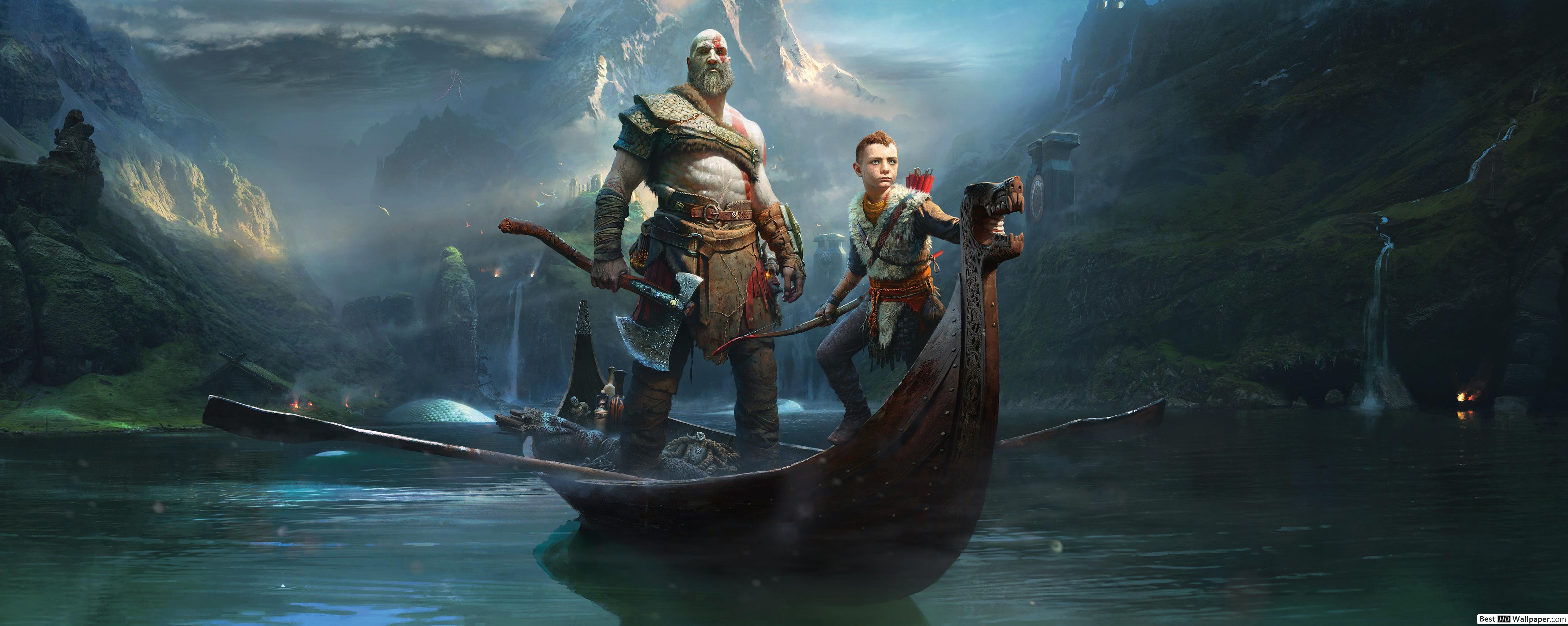 5120x2048 God of War and Atreus HD wallpaper download
