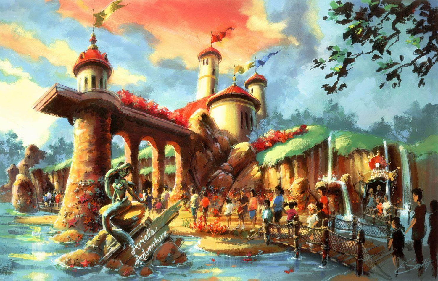 1480x950 Disneyland Ariels Adventure fantasy painting paintings mermaid