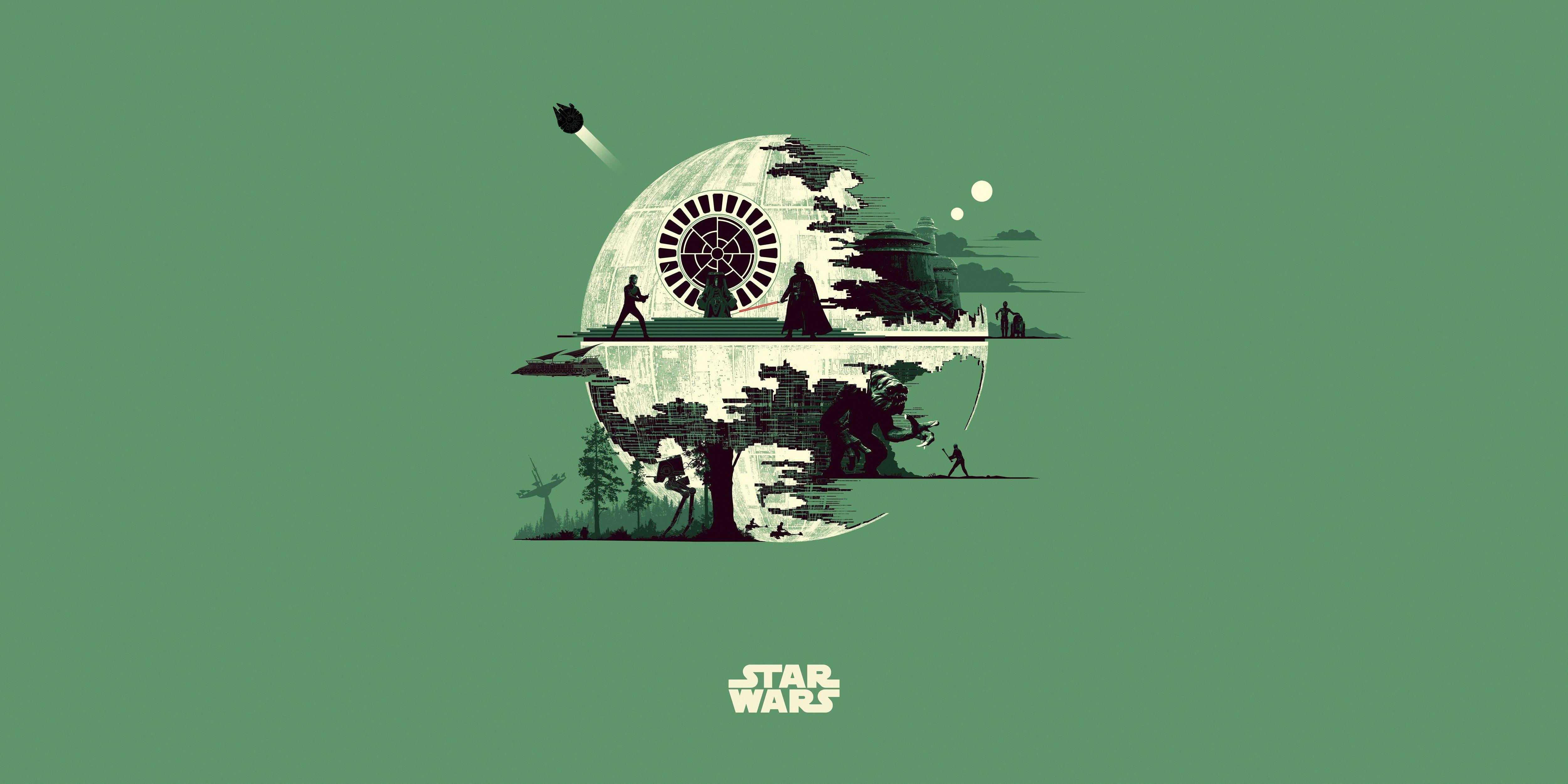 5000x2500 Minimalist Darth Vader and Luke Skywalker 4k Ultra HD Wallpaper