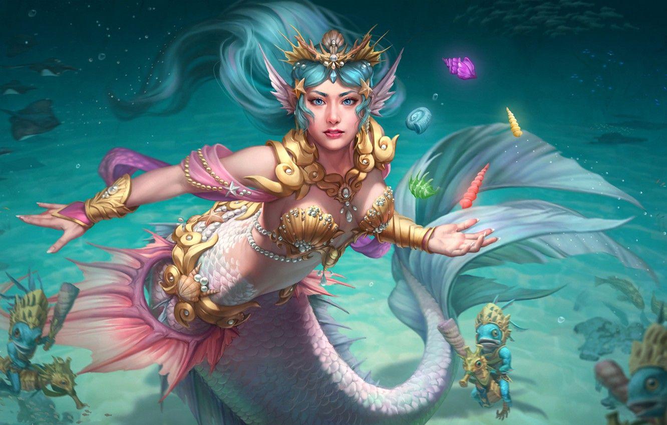 1332x850 Wallpaper sea, water, girl, mermaid, art, smite, Nu Wa, Cove Queen