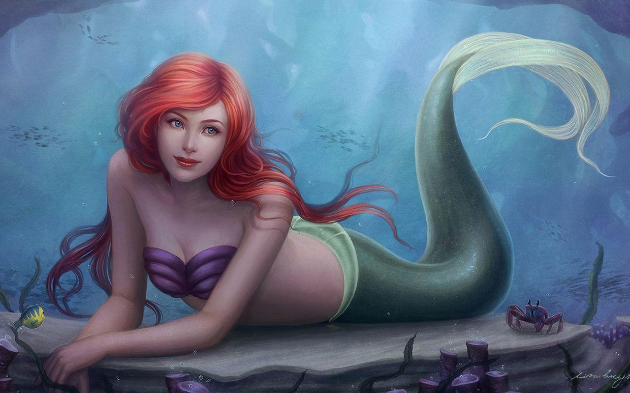 1280x800 the ocean, mermaid, art, girl, zolaida, red, ariel