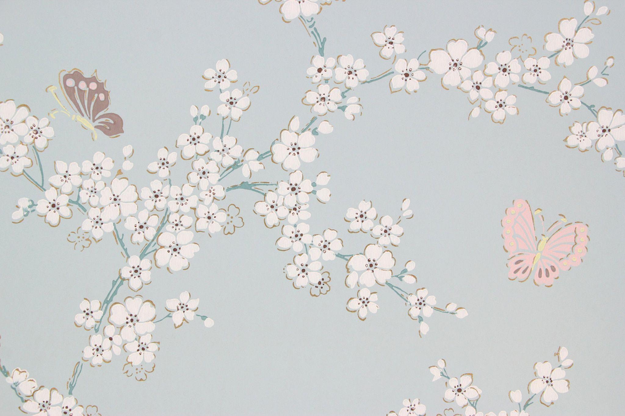 2048x1365 1950s Vintage Wallpaper Butterflies on Blue's Vintage
