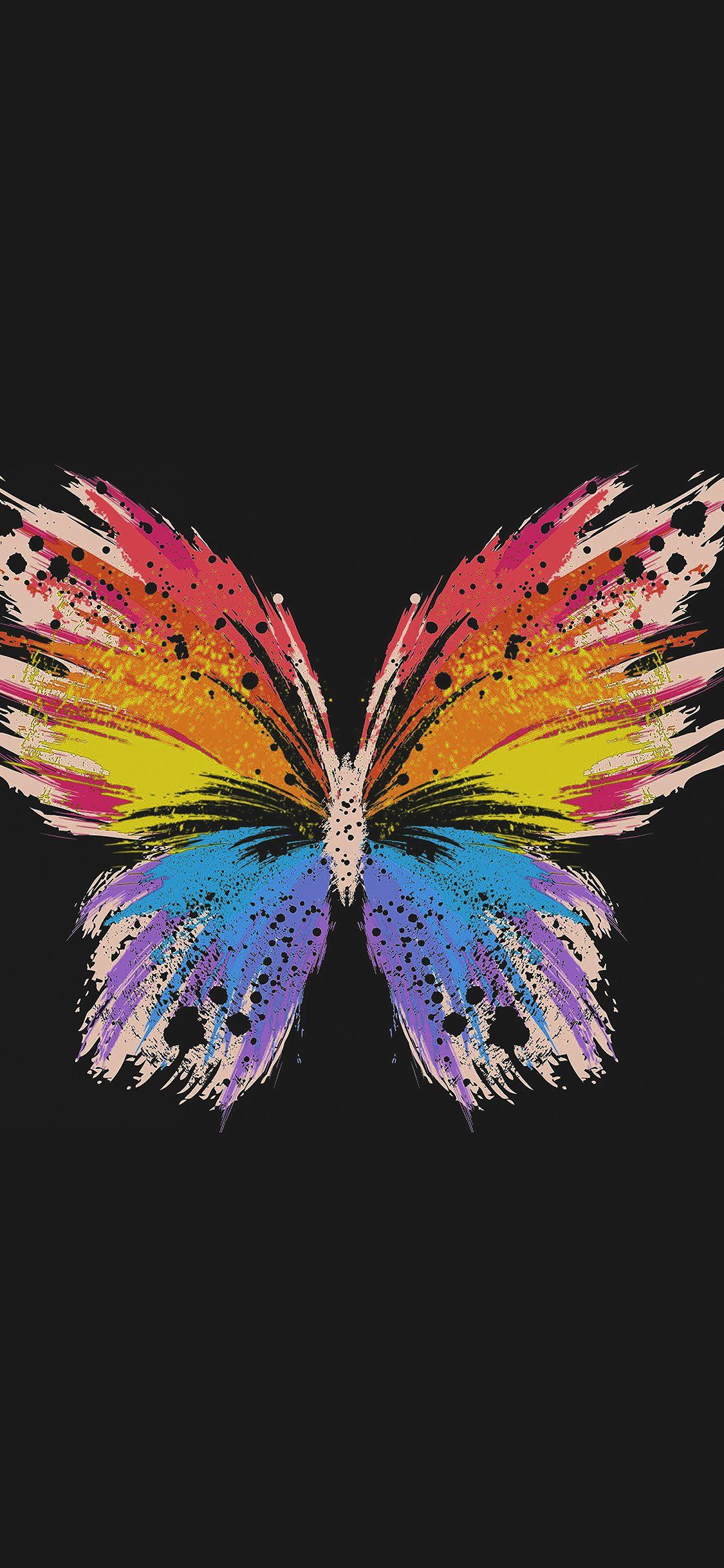 1125x2436 Butterfly Art Illust Cute Dark Minimal Wallpaper