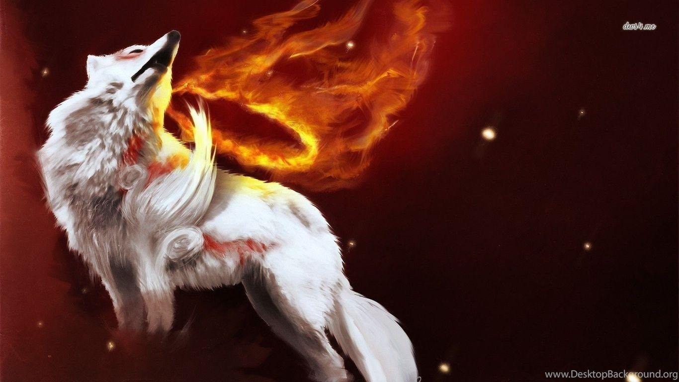 1366x768 Wolf On Fire Wallpaper Fantasy Wallpaper Desktop Background
