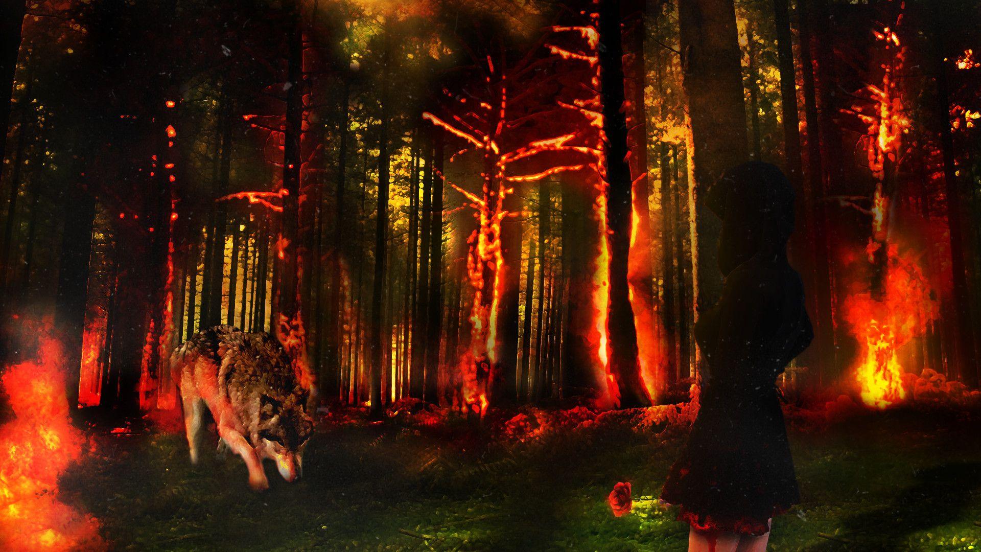 1920x1080 Fire Wolf Wallpaper