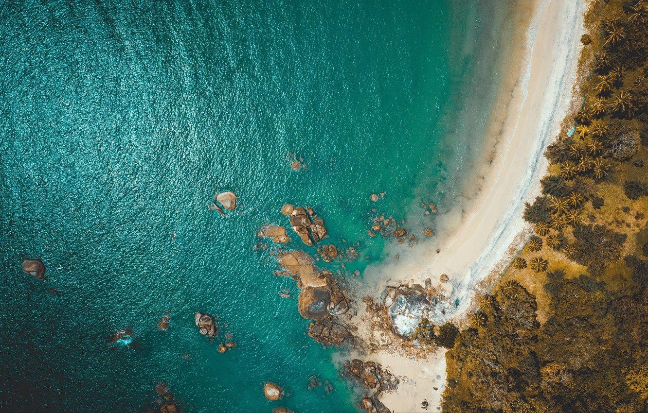 1332x850 Wallpaper beach, sea, coast, nature, water, rocks, landscapes, height, aerial view, 4k ultra HD background image for desktop, section пейзажи