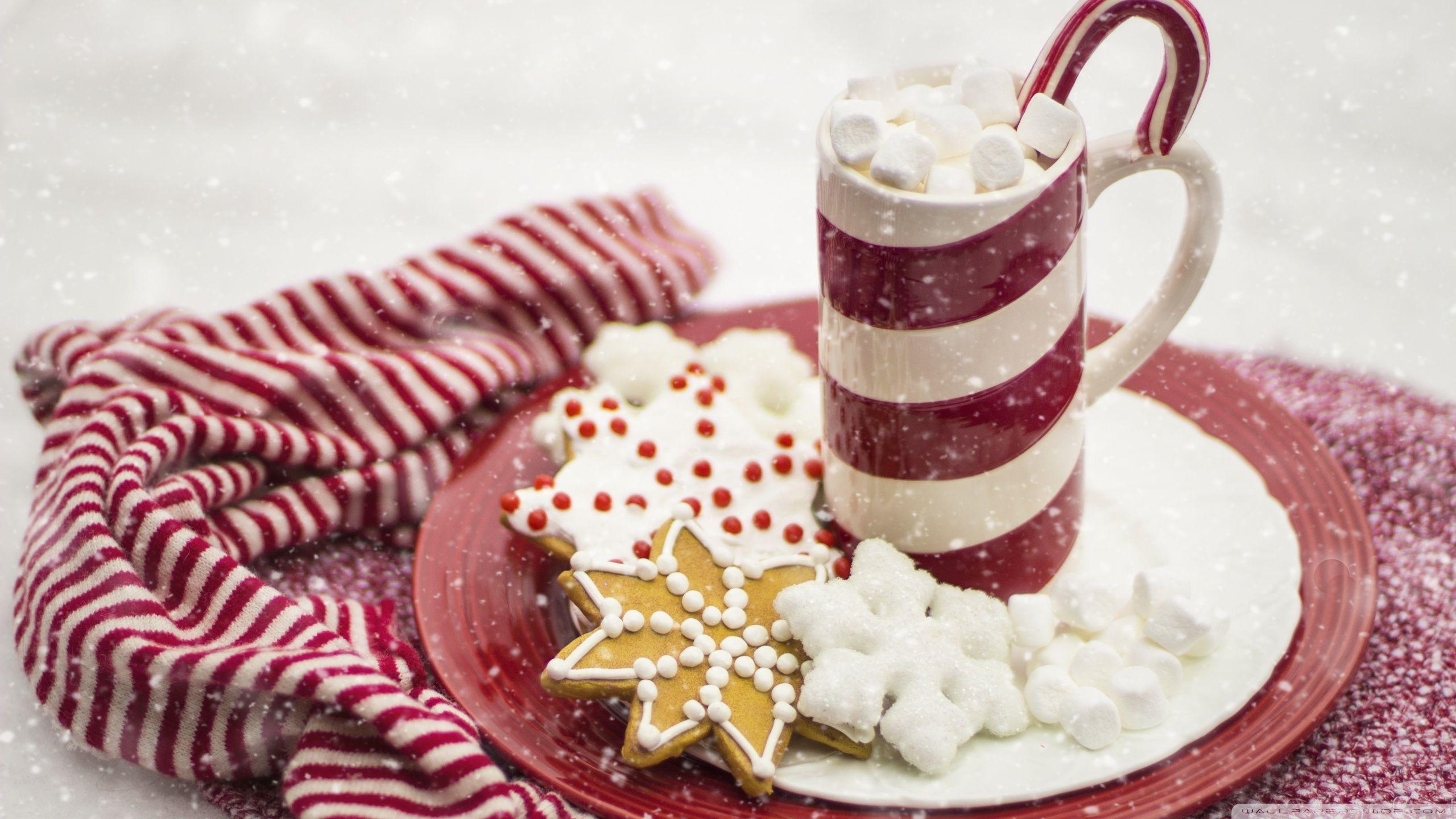 2560x1440 Hot Chocolate, Marshmallows, Candy Cane, Christmas Ultra HD