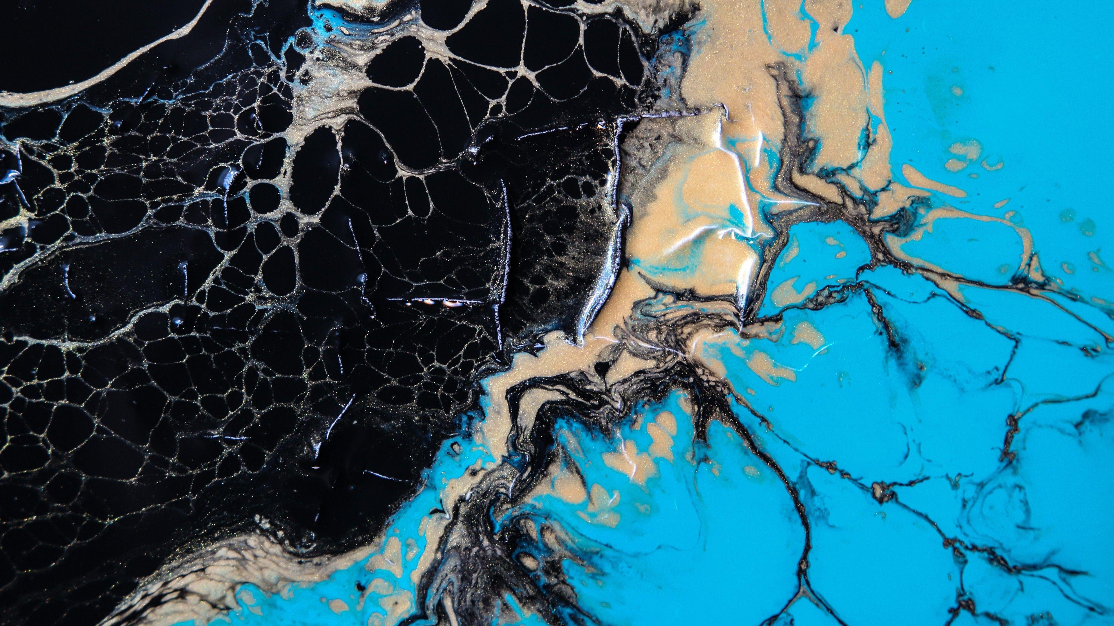 3840x2160 Wallpaper Abstract paint, Teal, Black, 5K, Abstract