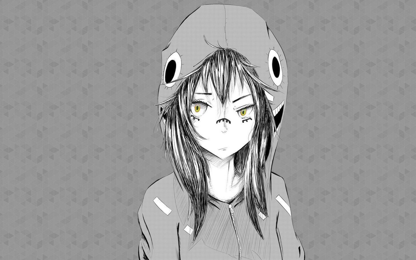 1440x900 Download wallpaper 1440x900 anime, girl, graphic, hat, black white