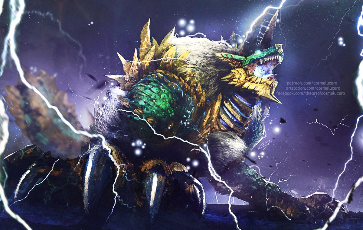 1200x762 A Roar to the Heavens, Zinogre The Patrons have voted, and Zinogre won by a landslide. So here it is. Thank you for your support! #zinogre #thunder #monarch #beast #MonsterHunter #MHWorld ??! #