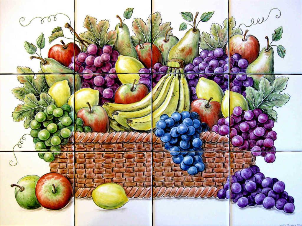 1024x768 Garden Harvest Baskets Fruit Vegetable Tile Murals Glass