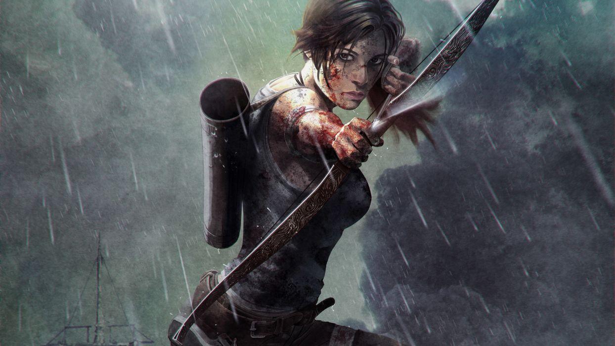 1244x700 Tomb Raider 2013 Archers Warriors Rain Games Girls rain wallpaper