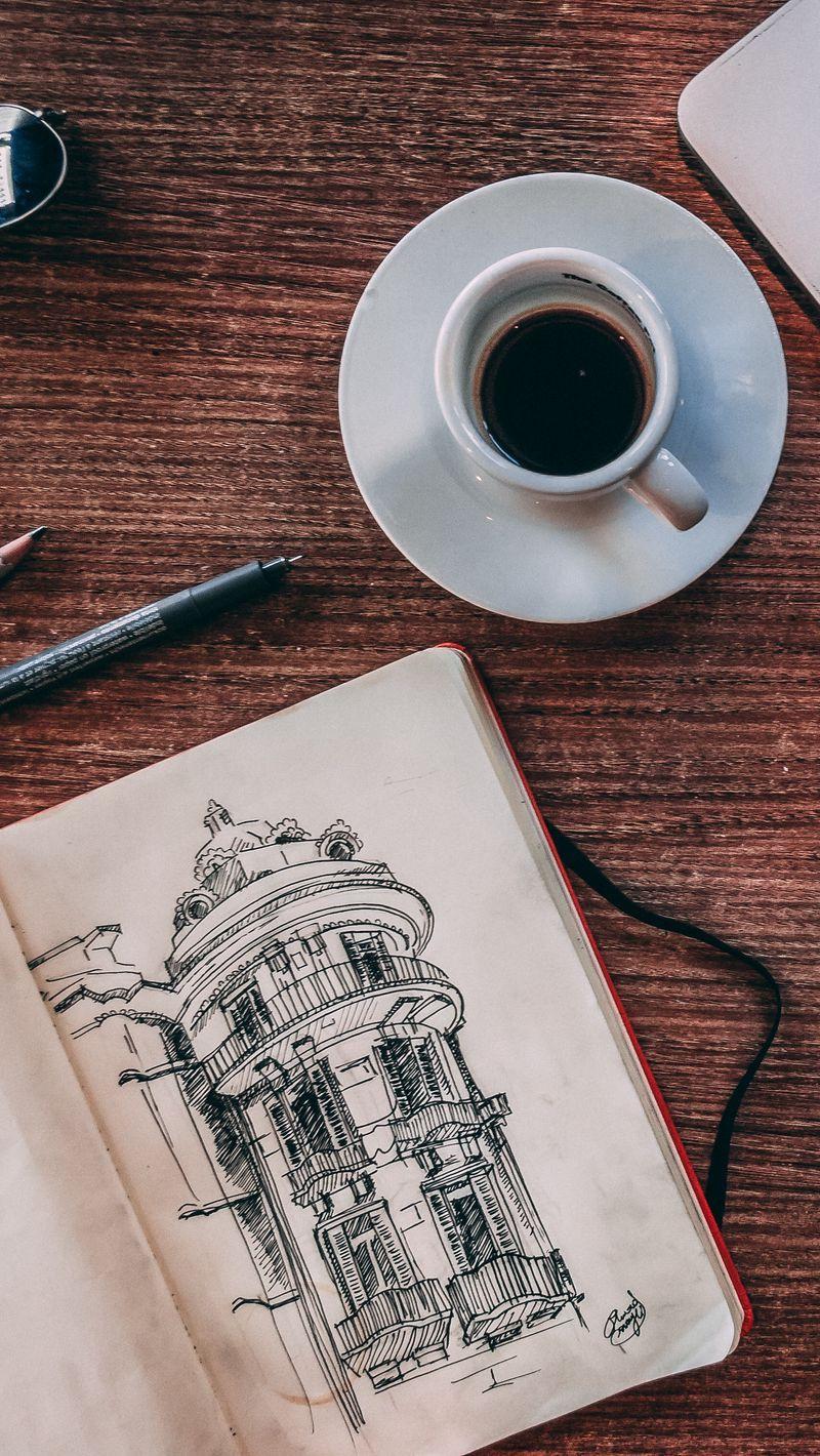 800x1420 Download wallpaper 800x1420 coffee, art, sketch, table iphone se
