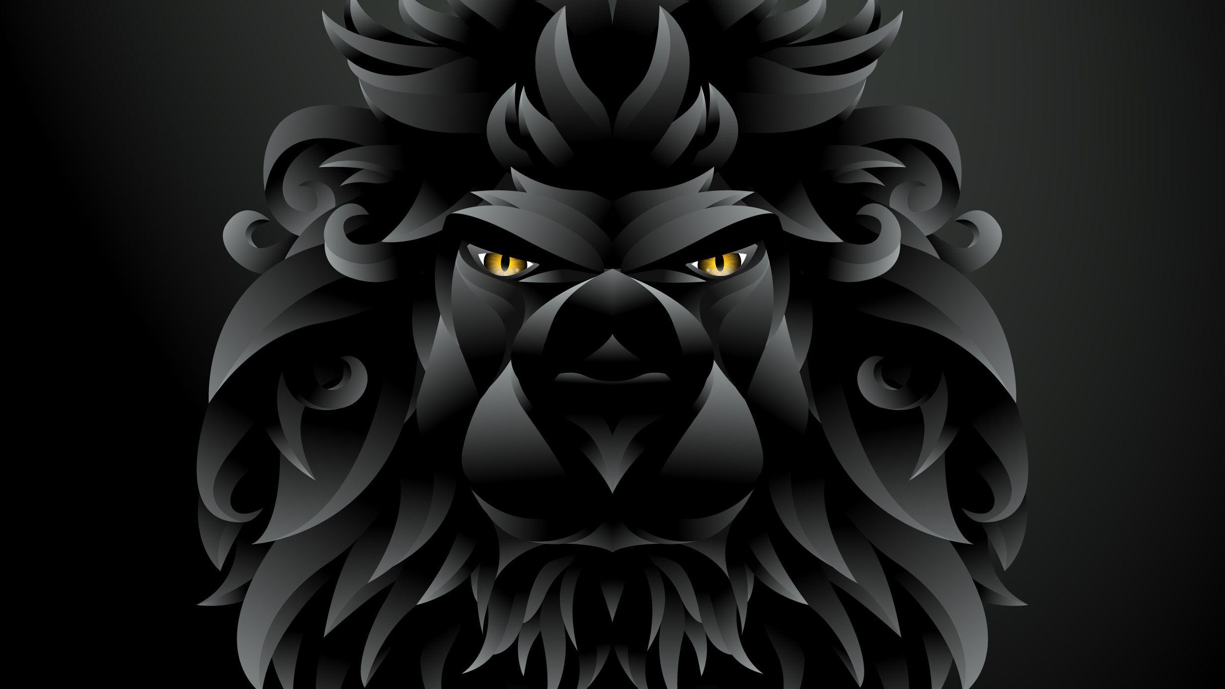2464x1386 Dark Black Lion Illustration, HD Artist, 4k Wallpaper, Image