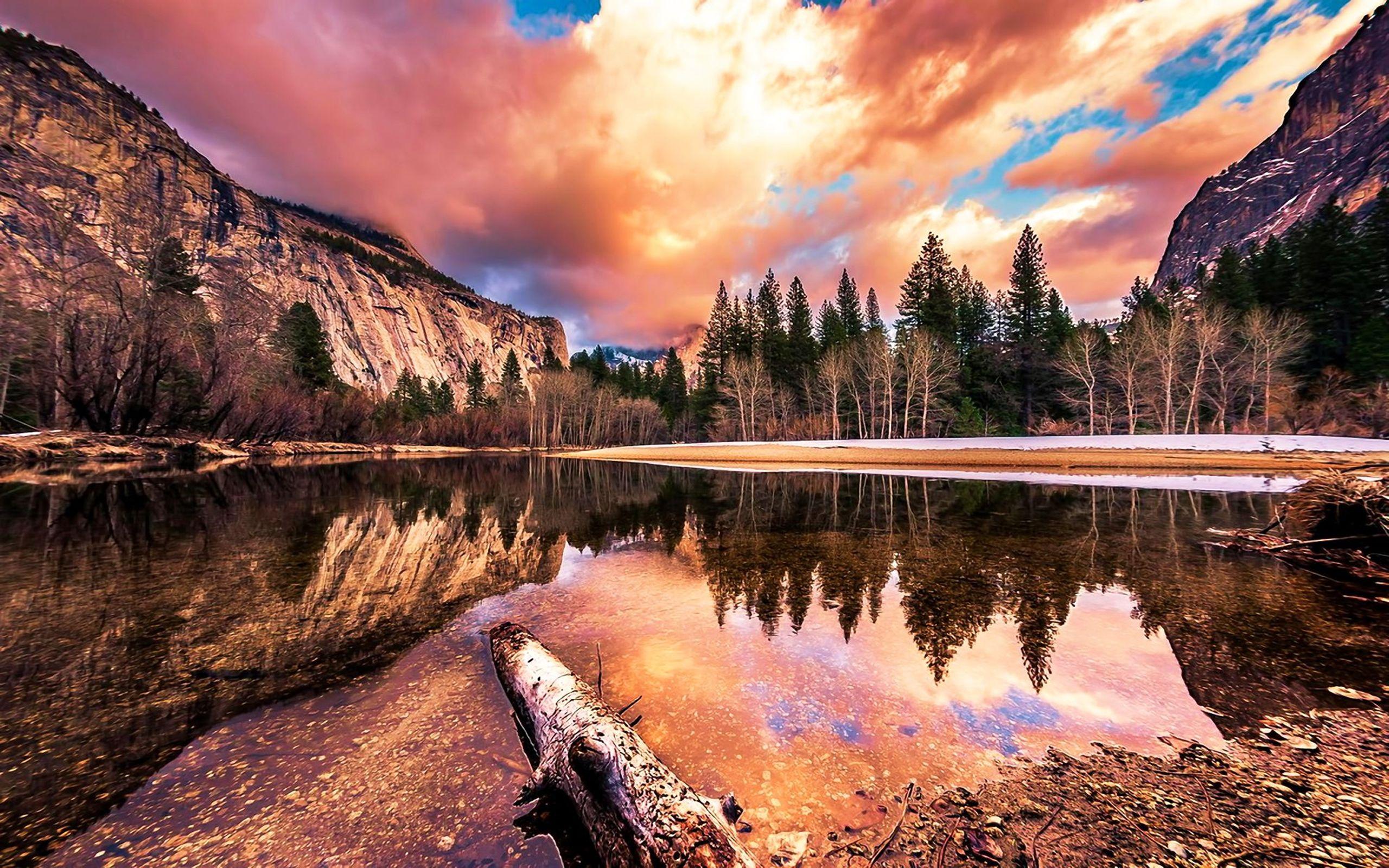 2560x1600 Cảnh quan lãng mạn Cảnh hoàng hôn tuyệt đẹp Sông Merced Quốc gia Yosemite