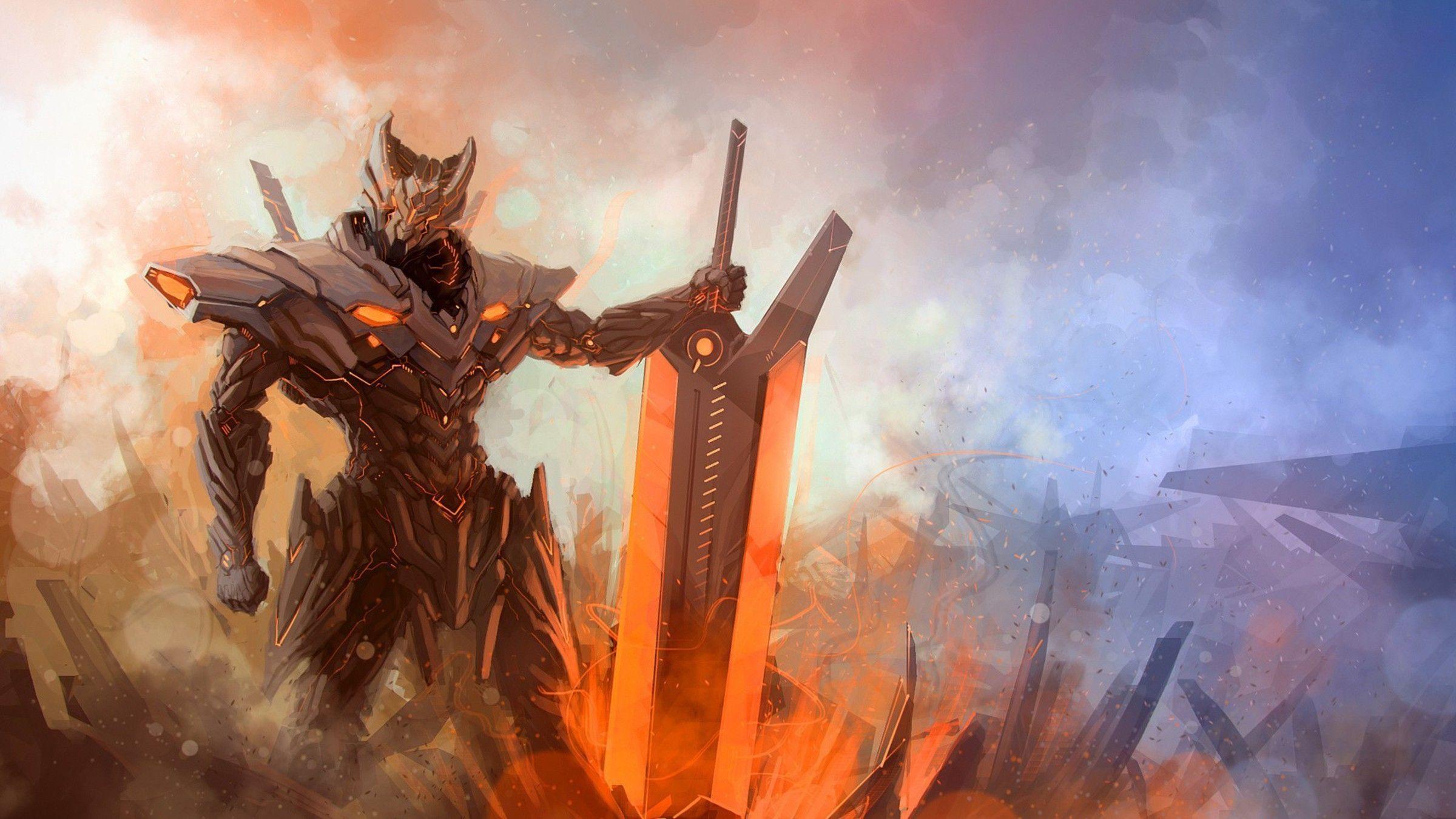 2400x1350 Armor artwork soft shading swords wallpaper