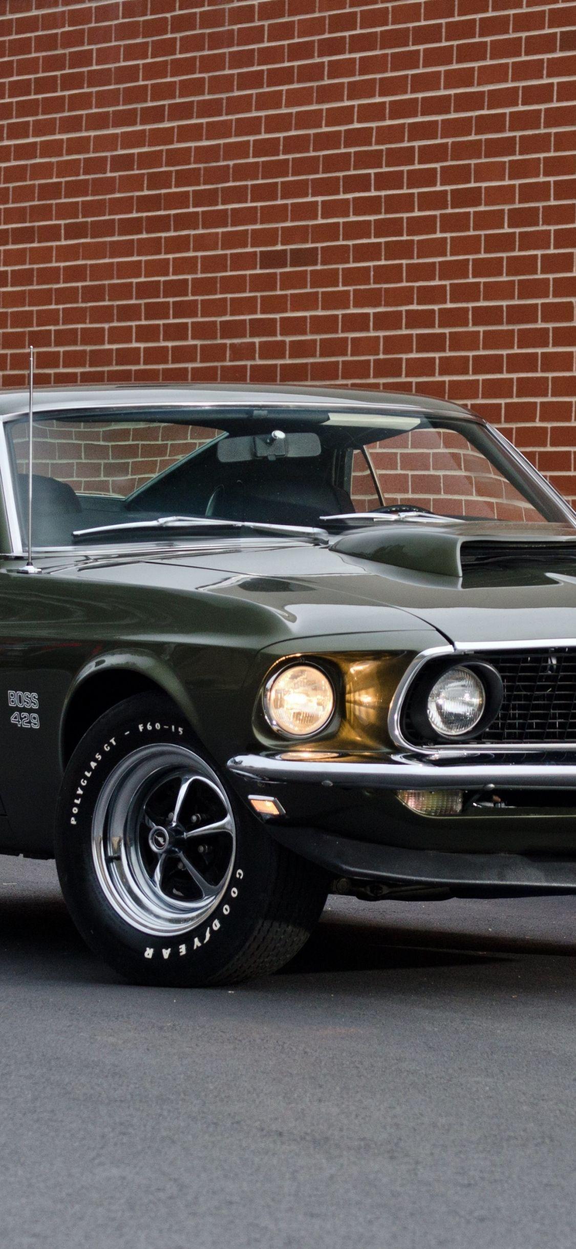 1125x2436 Download 1125x2436 wallpaper green, classic, 1969 ford mustang