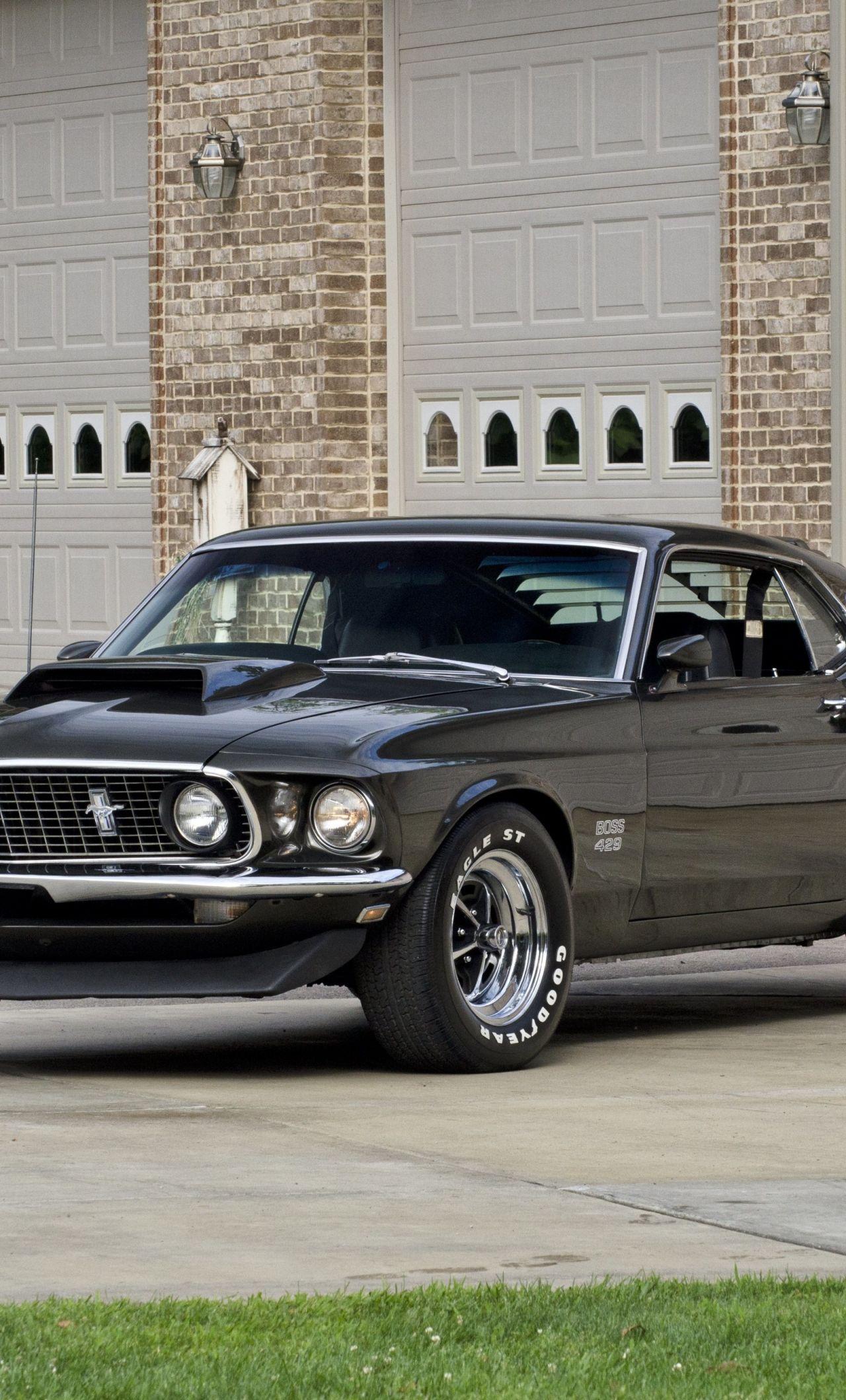 1280x2120 Download 1280x2120 wallpaper black, 1969 ford mustang boss 429