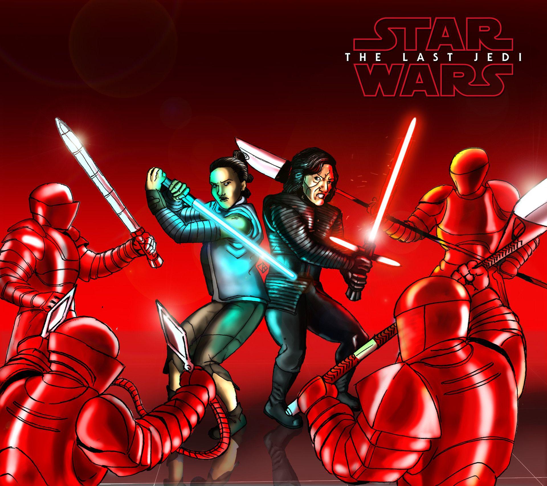 1920x1706 Rey and Kylo Ren fight, Rafael Danesin