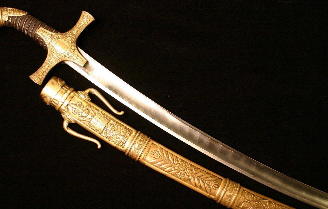 1332x850 Wallpaper metal, sword, golden, gold, flower, weapon, wood, ken