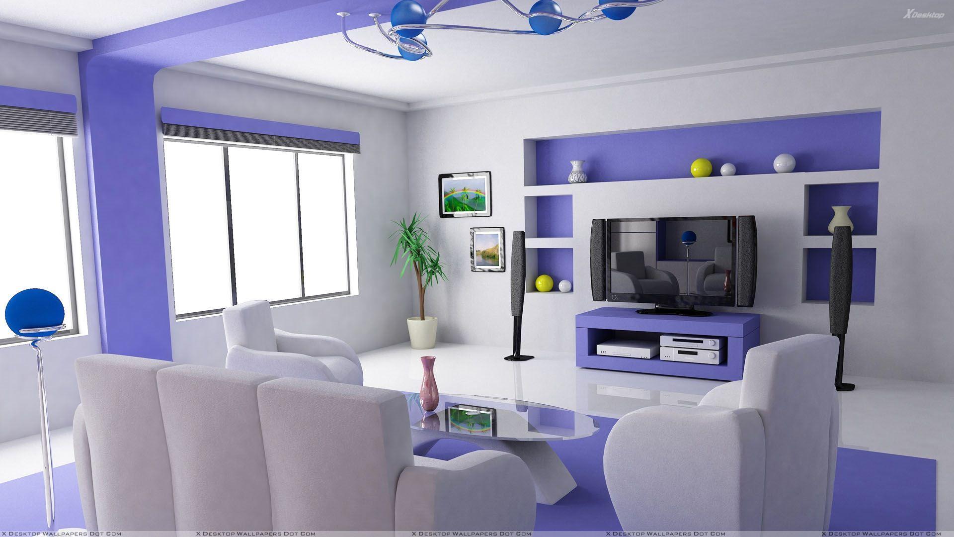 1920x1080 White And Blue Interior in Home Theater Room Wallpaper
