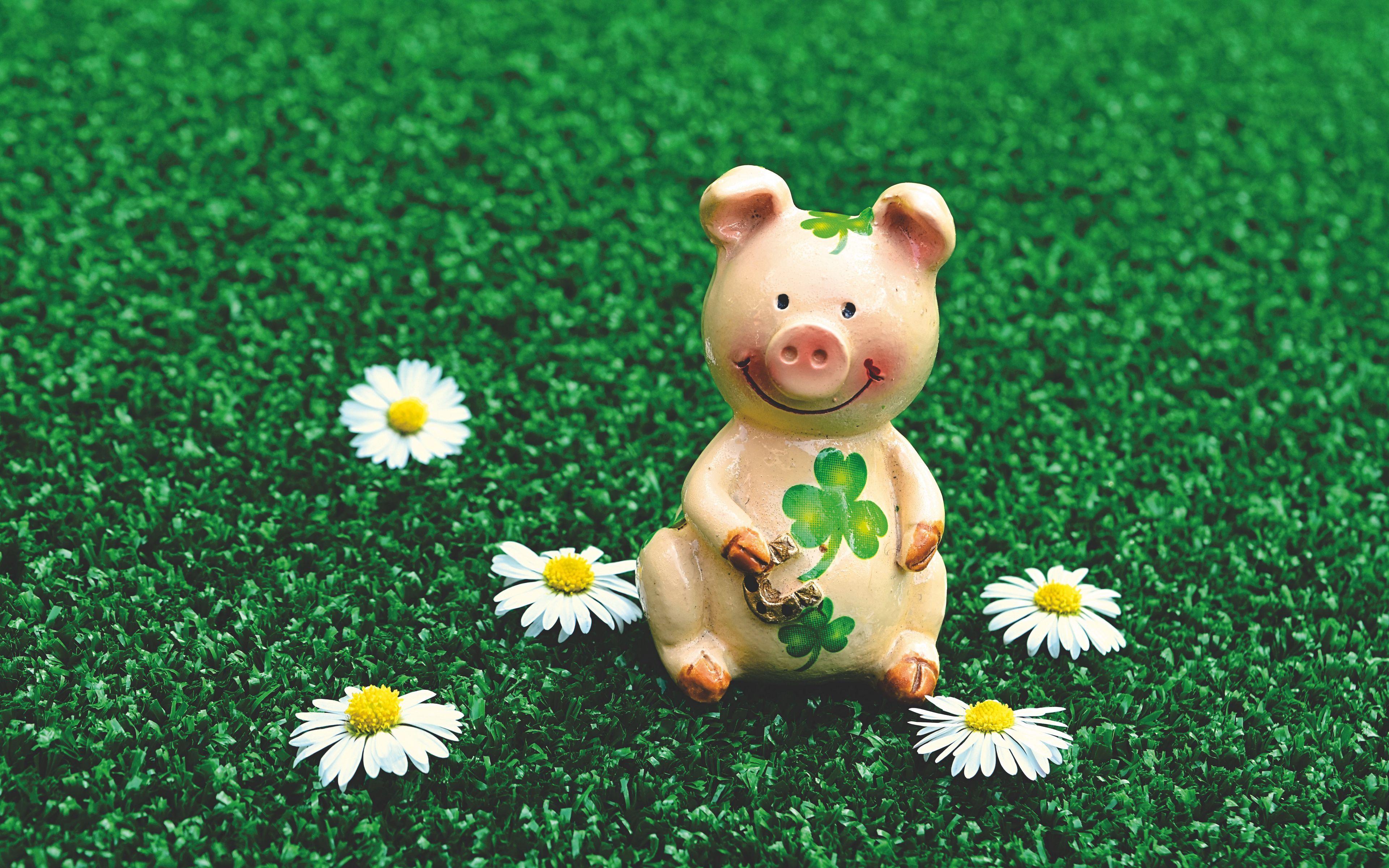 3840x2400 Download wallpaper 3840x2400 pig, figurine, luck, symbol, 2019 4k