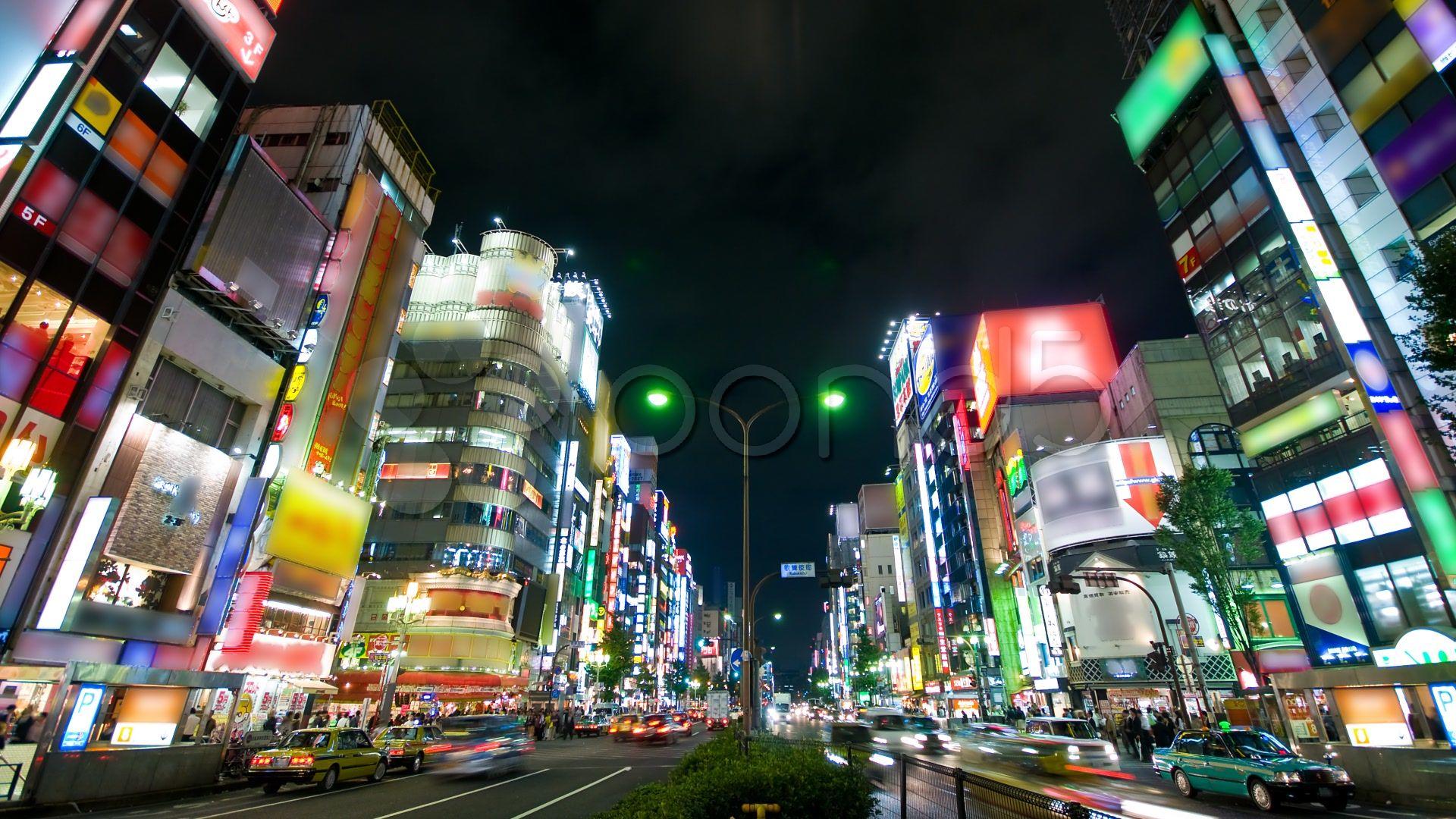 1920x1080 HD time lapse, Tokyo the famed Neon Strip Clip