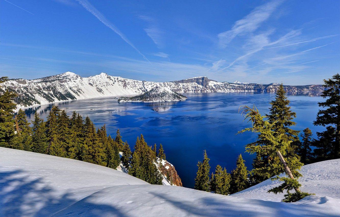1332x850 Wallpaper winter, snow, trees, mountains, lake, Oregon, Oregon