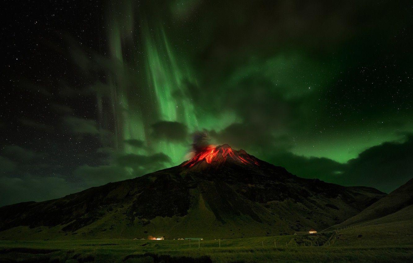 1332x850 Wallpaper the sky, stars, mountains, night, Northern lights
