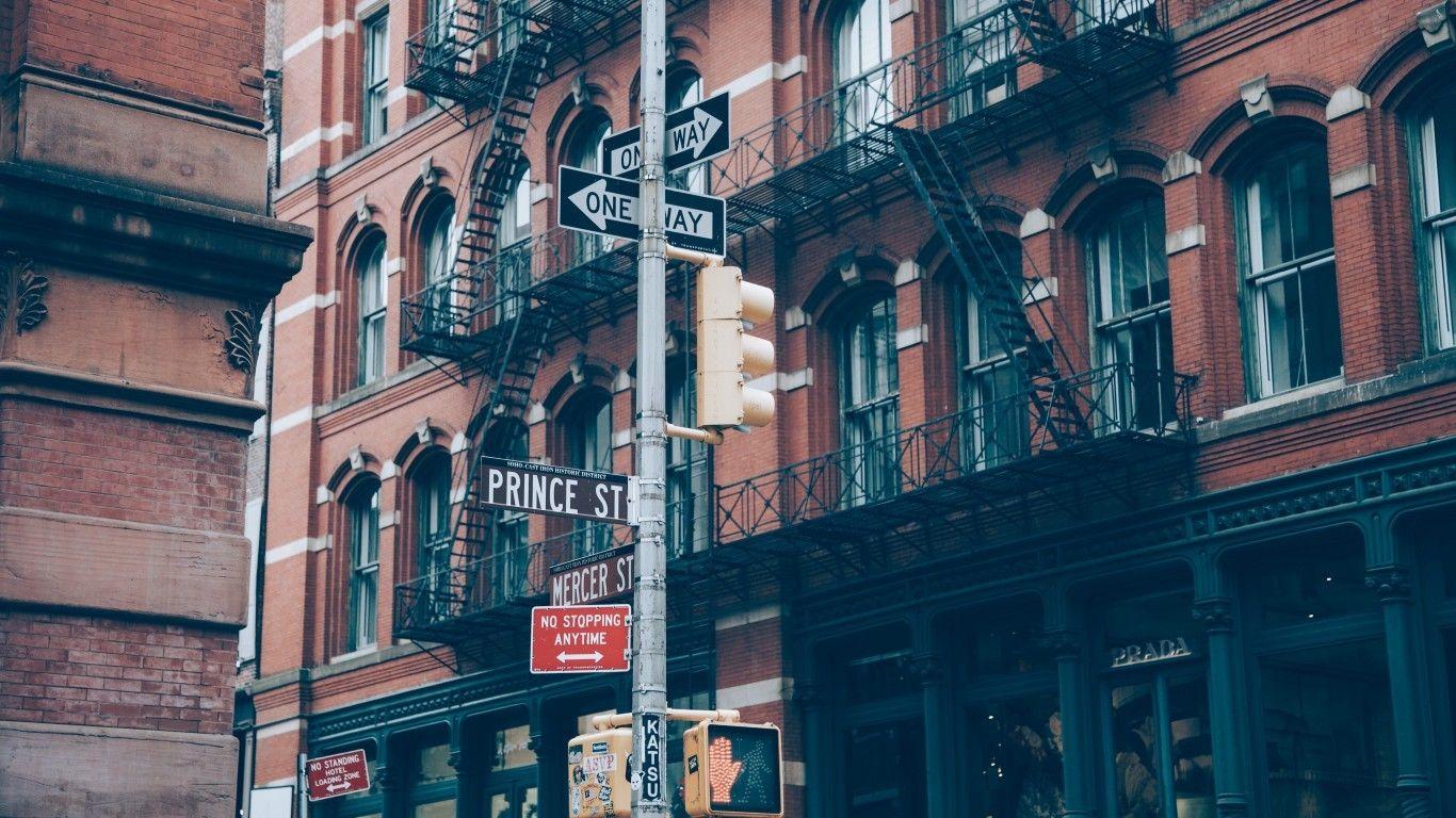 1366x768 Download 1366x768 New York, Street Signs, Buildings Wallpaper