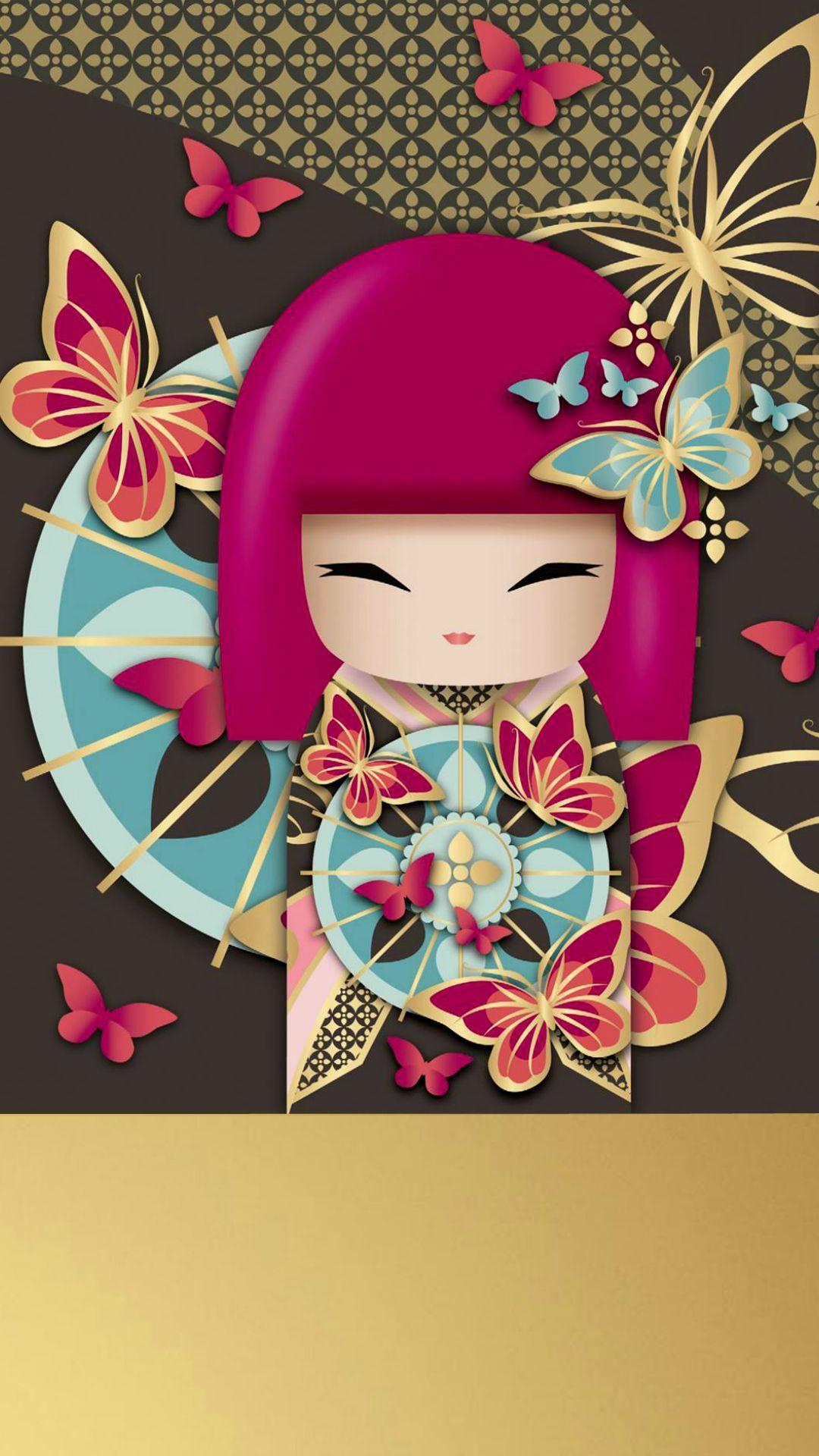 1080x1920 ✿ Kimmidoll Sonomi 'Friendship' ✿ Find more #wallpaper for your #iPhone + #Android. Dessin japonais, Poupées kokeshi, Poupée japonaise