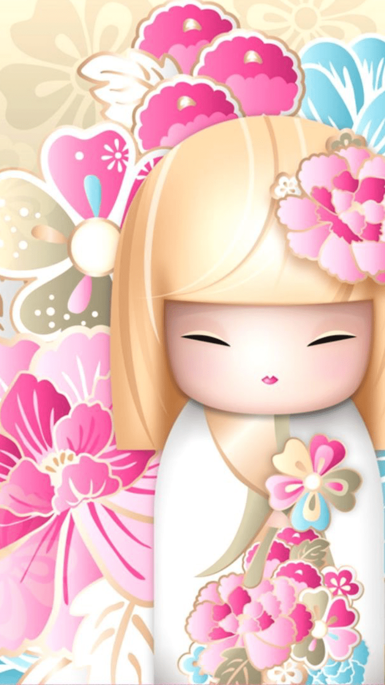 750x1334 Fave Wallpaper. Bonecas kokeshi, Boneca japonesa, Imagens fofas