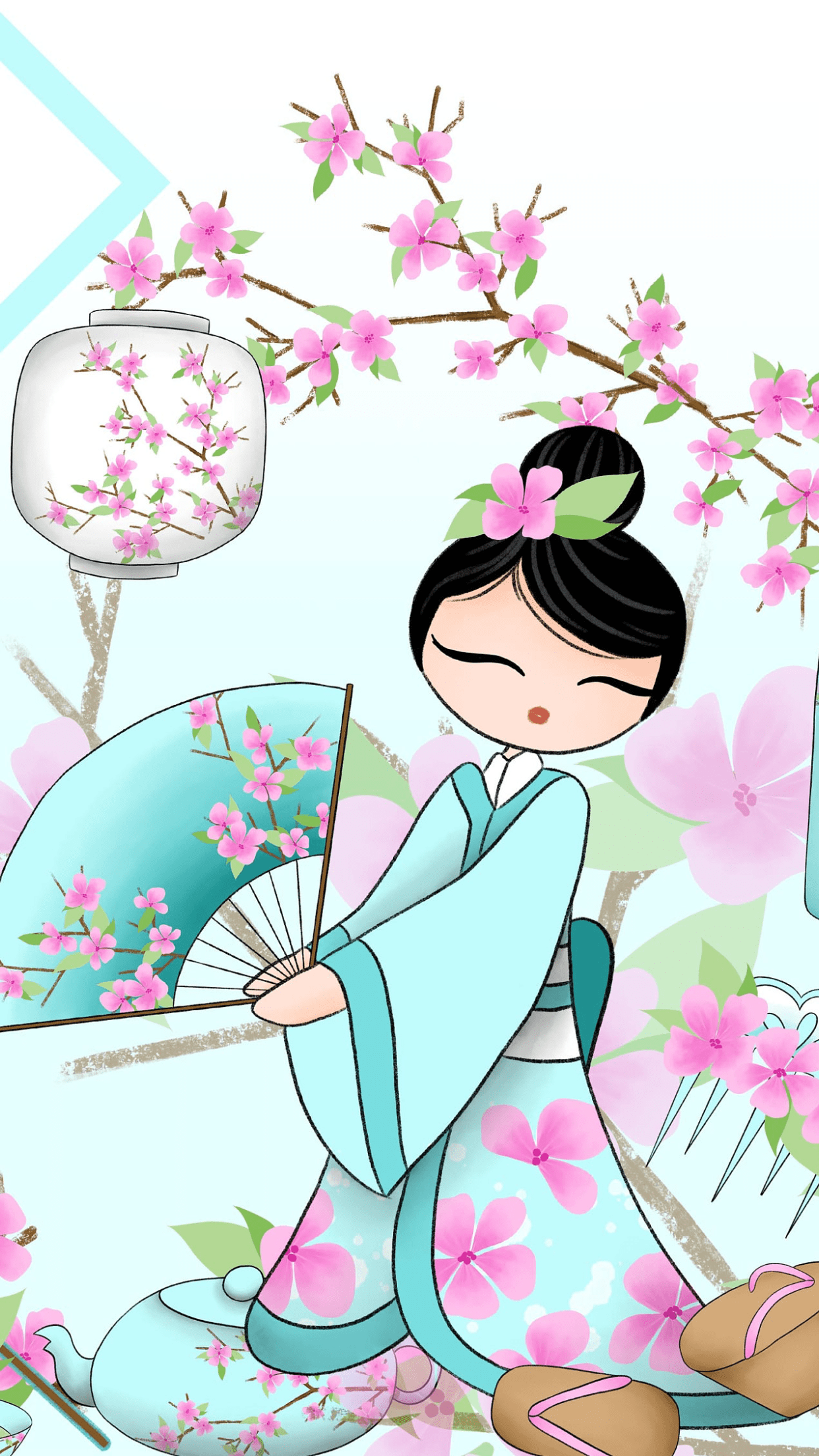 1242x2208 TaBleT & PhoNe WallPaPeRs. Ilustrações florais, Bonecas kokeshi, Arte do japão