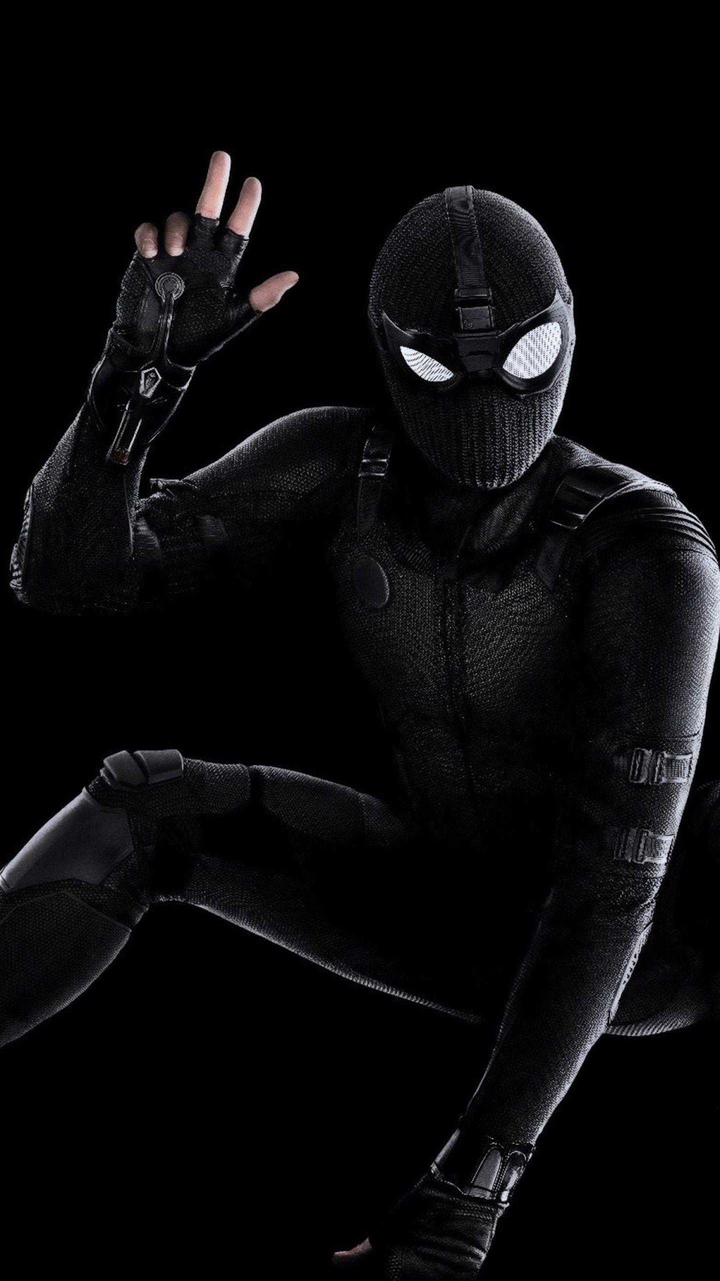 1440x2560 Wallpaper Spider Man: Far From Home, Black Suit, Stealth Suit