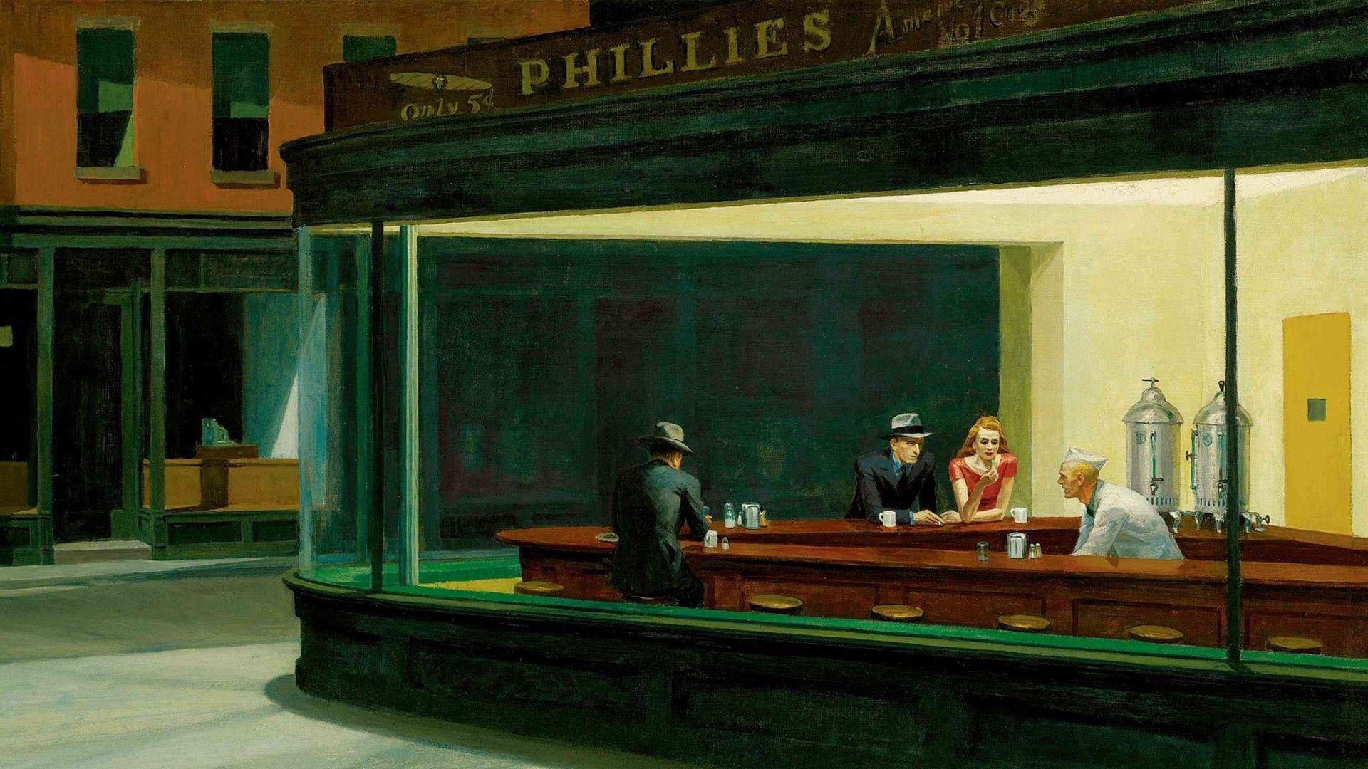 1920x1080 artwork, Painting, Diner, Edward Hopper, Classic Art, Nighthawks Wallpaper HD / Desktop and Mobile Background