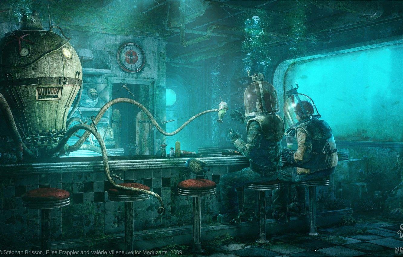 1332x850 Wallpaper octopus, divers, under water, Stéphan Brisson, Elise Frappier, Octopus Diner, Valerie Villeneuve image for desktop, section фантастика