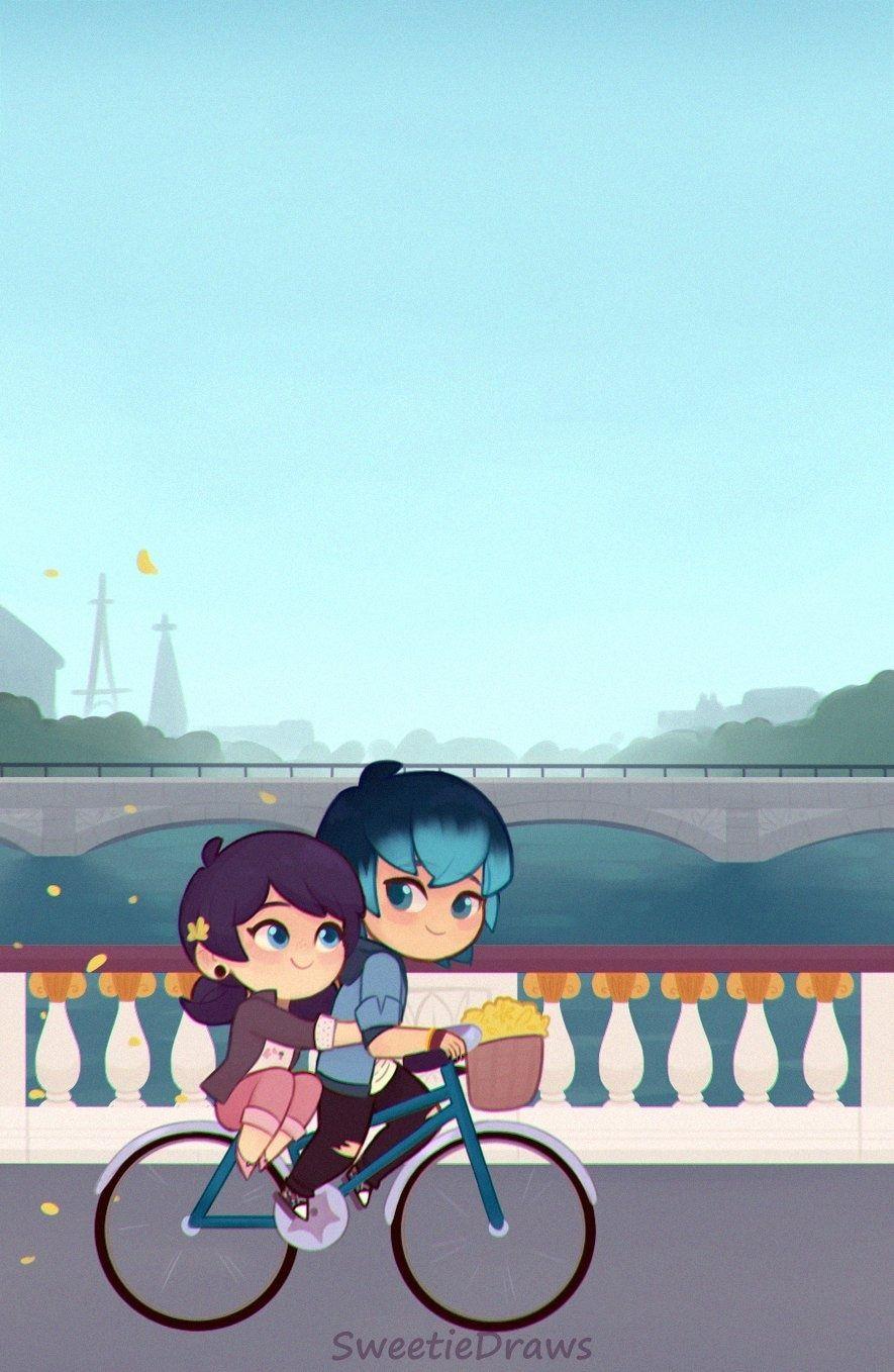 885x1358 Supet cute phone wallpaper with Cat Blanc, Marinette and Luka