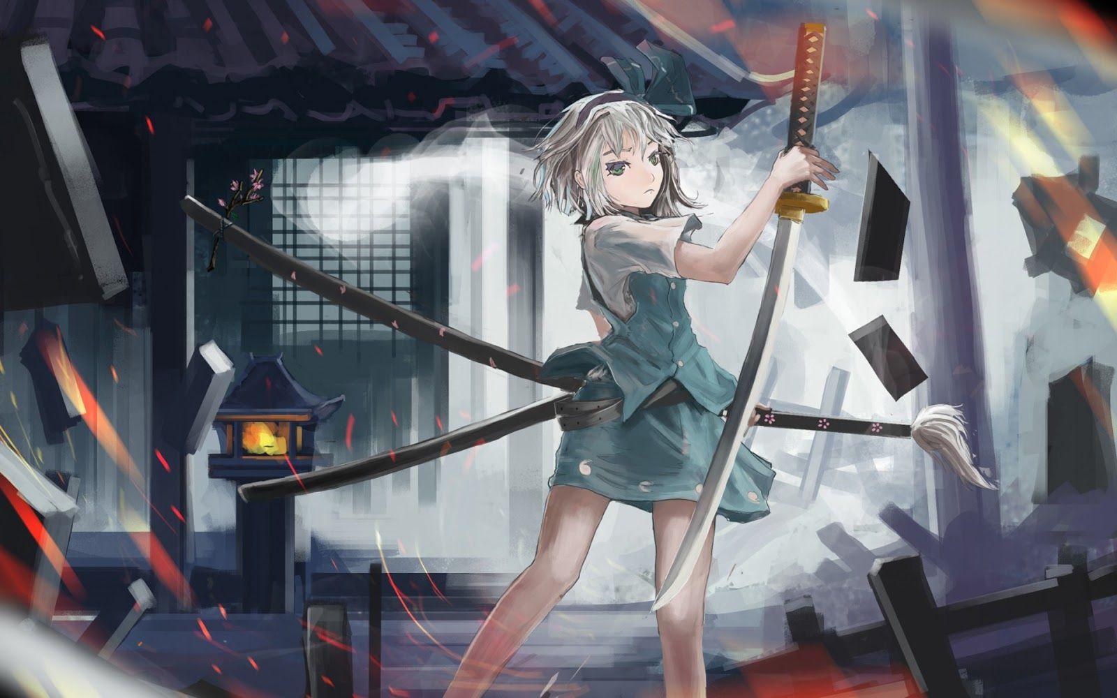 1600x1000 Free download Samurai Anime Girl Katana HD Wallpaper Desktop PC
