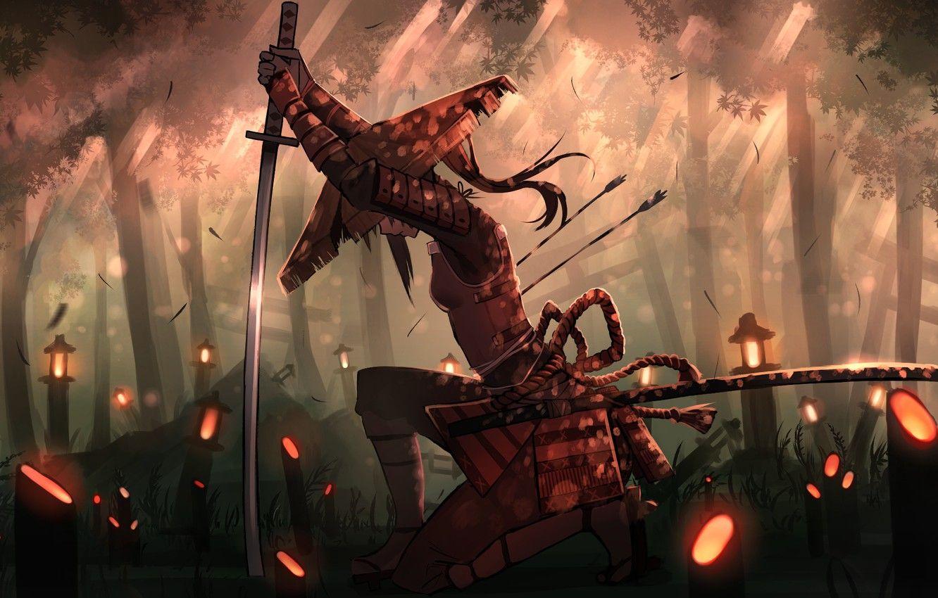 1332x850 Wallpaper girl, sword, katana, samurai, pasoputi image for desktop, section арт