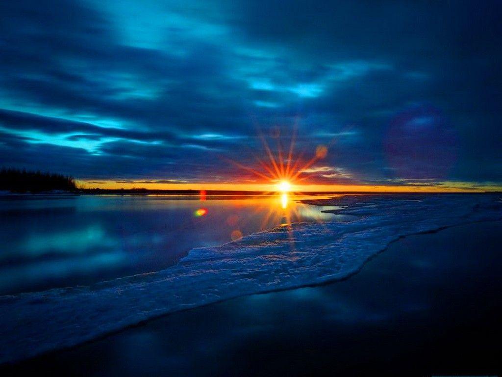 1024x768 Sunset Sliver Gold Ocean Blue Night Large Evening Wallpaper Sunset