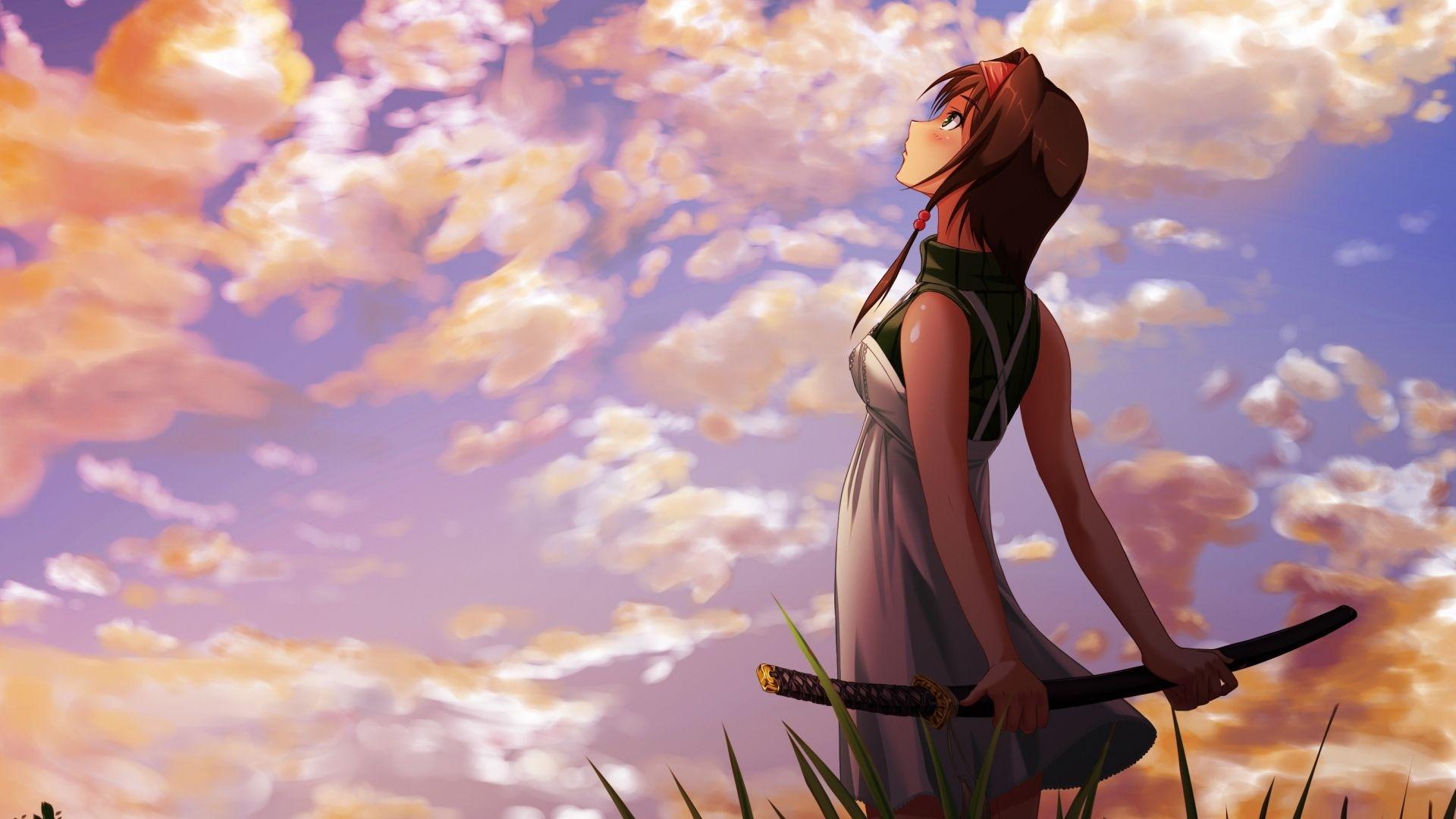 1920x1080 Anime Katana Girl Full HD Desktop Wallpaper 1080p