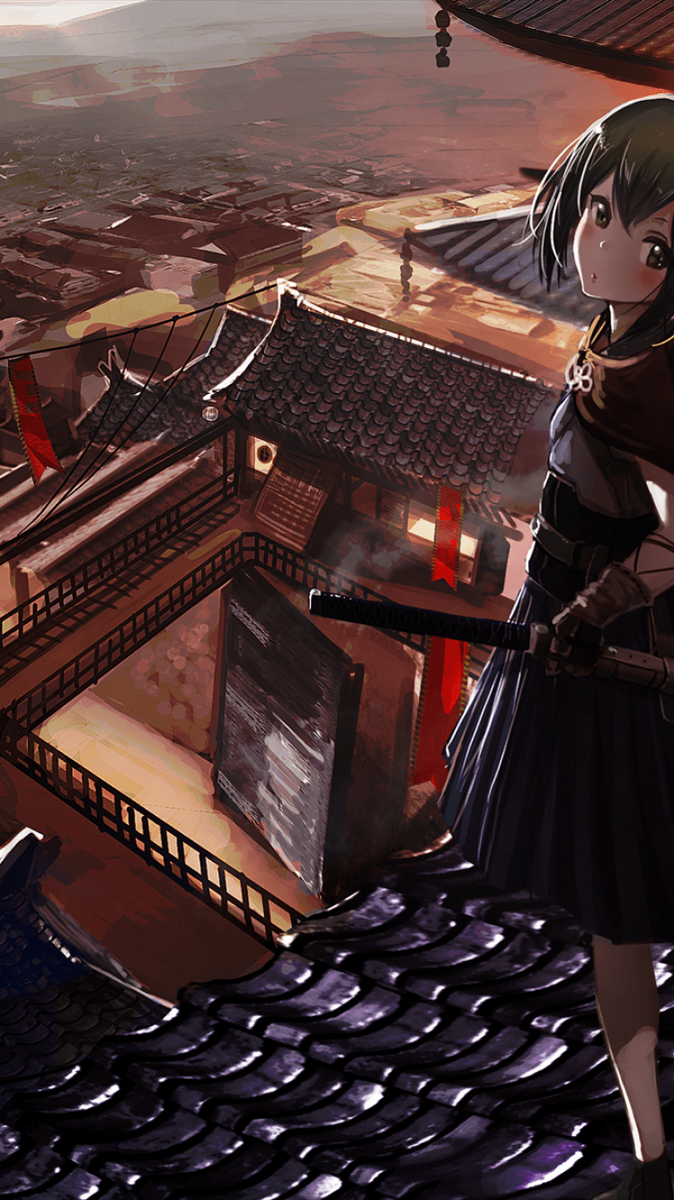750x1334 Download 750x1334 Anime Landscape, City View, Buildings, Anime