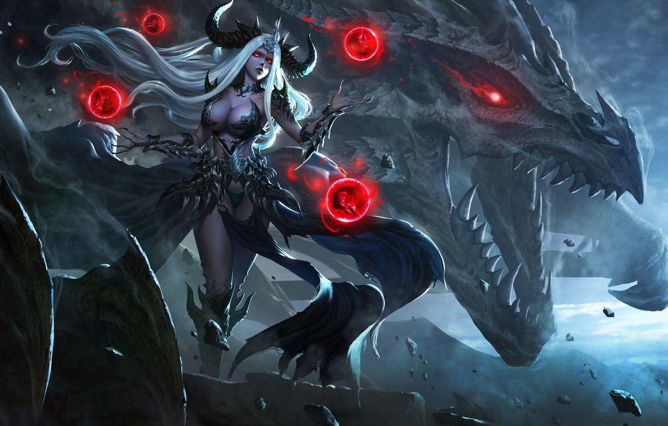 1332x850 Wallpaper Girl, Being, Dragon, Monster .