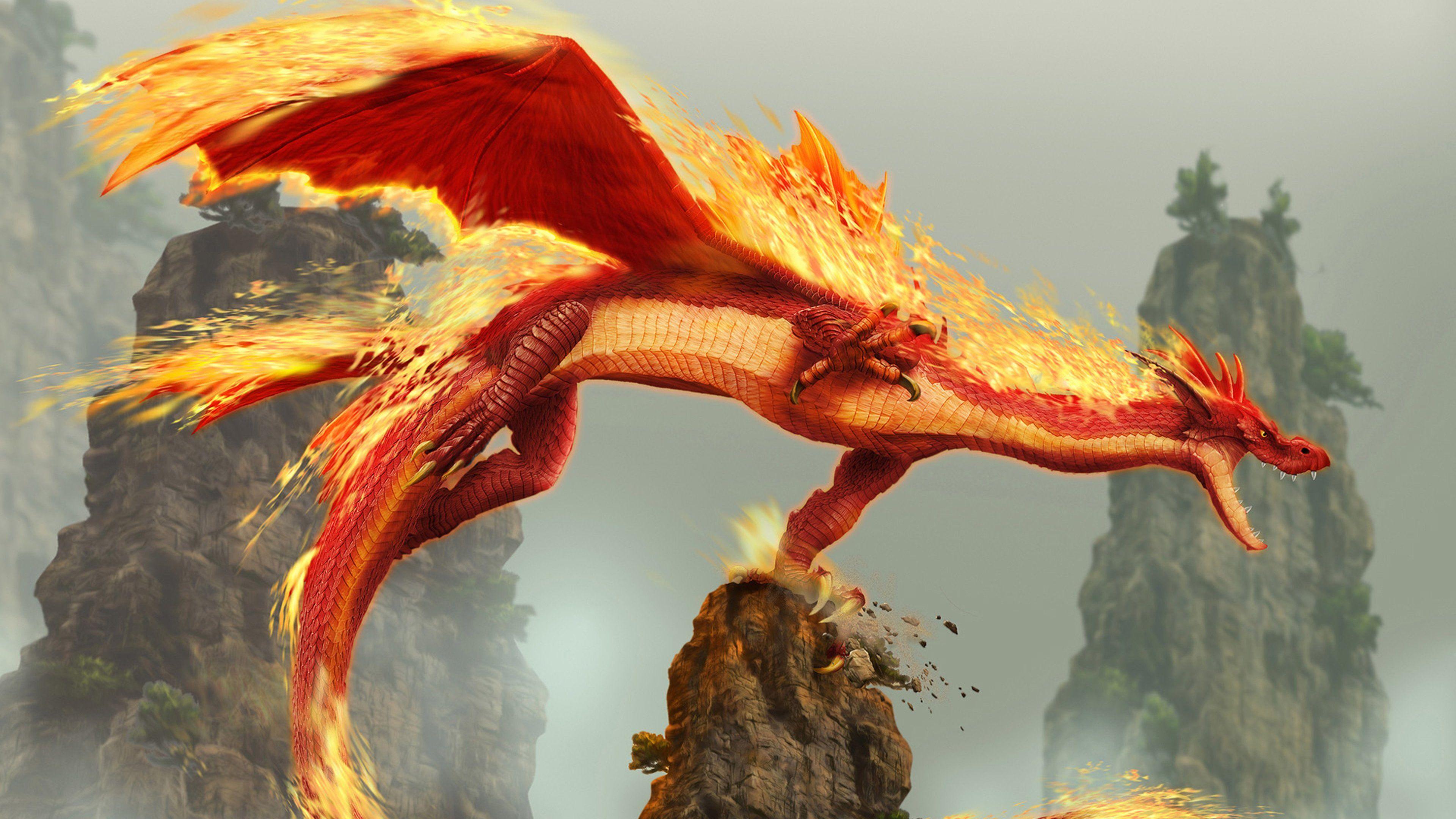 3840x2160 Wallpaper 4k Red Fire Dragon Creature Fantasy Monster 4k 4k