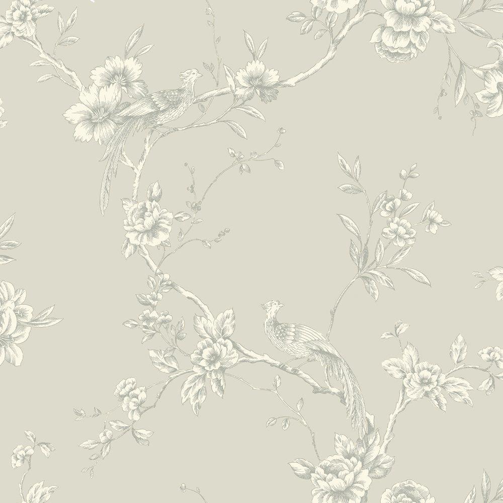 1000x1000 Shabby Chic Bird On Branch Wallpaper (taupe) Shabby Chic Guru